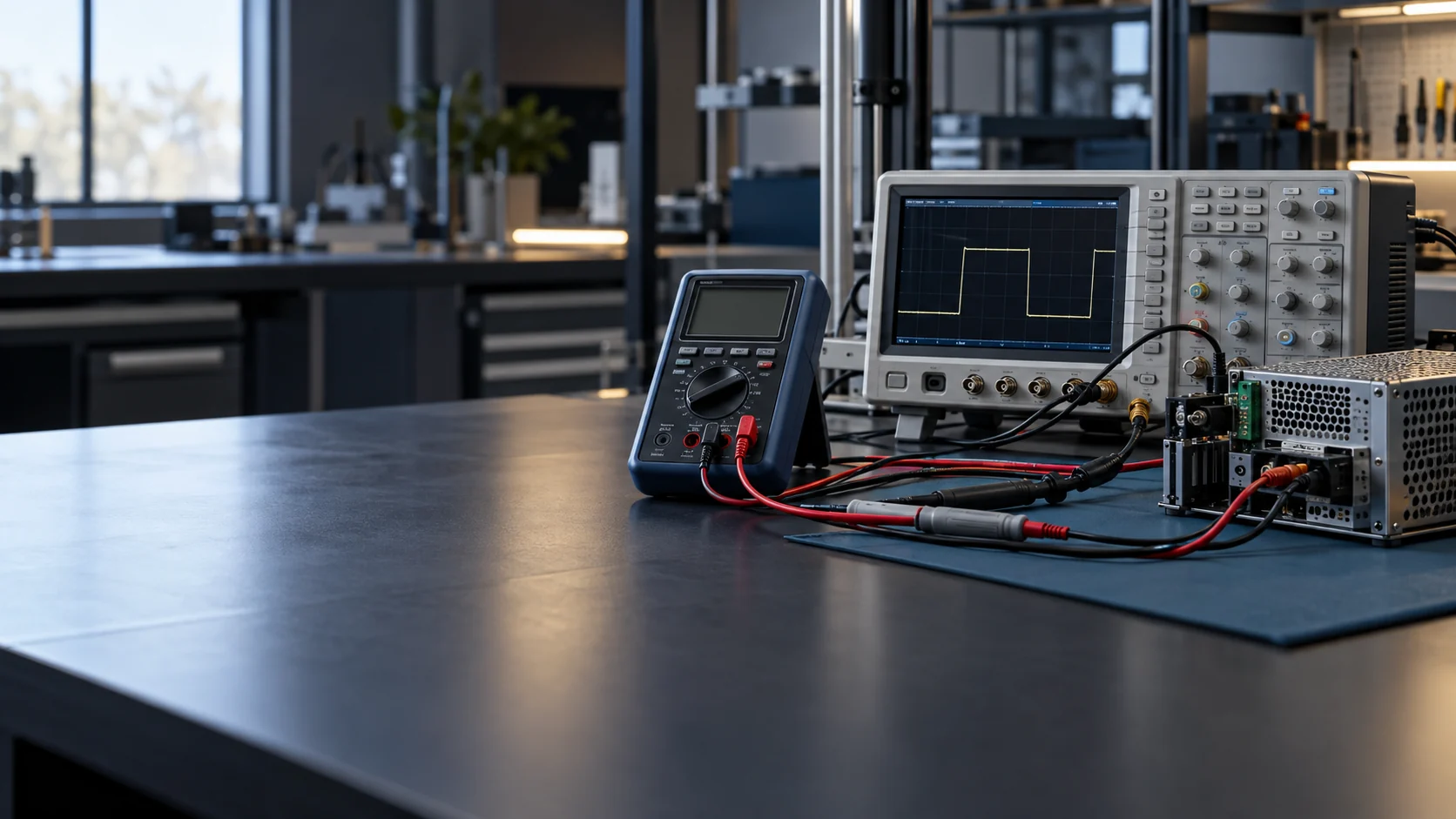 Elektriksel güvenlik ölçümleri için hazırlanmış temsili laboratuvar test masası