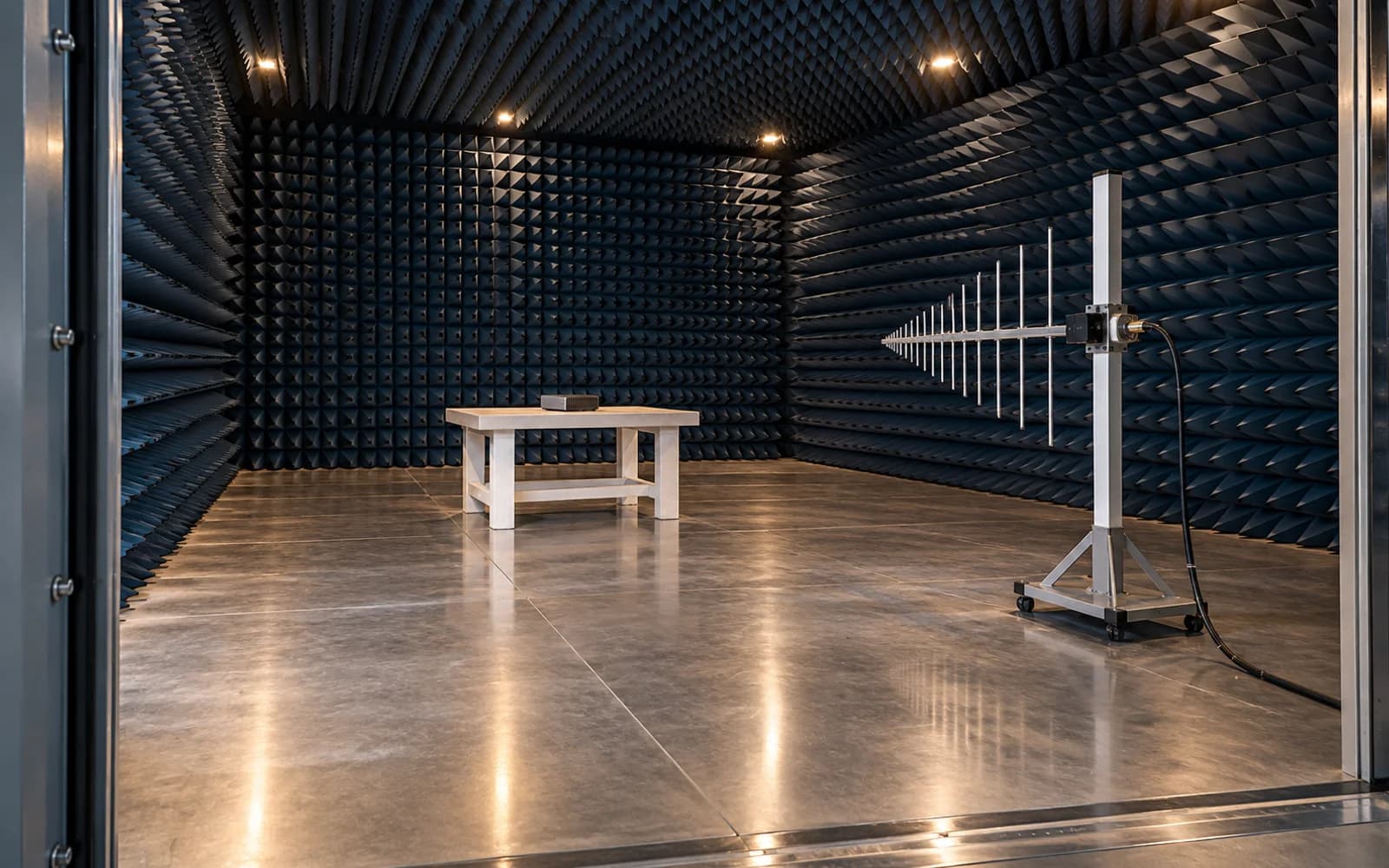 Temsili EMC test ortamı: yankısız odada elektronik ürün ve ölçüm anteni